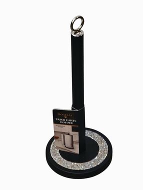 Bombay  Paper Silver Rhinestone Accent Stainless Steel Paper Towel Stand- Black